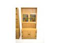 Danish oak wall unit with coloured glass doors. SOLD