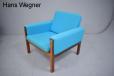 Hans Wegner vintage rosewood armchair with blue fabric upholstery  - view 1