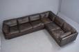 Large vintage corber sofa in dark brown ox leather produced 1970s by Vejen Polstermobelfabrik