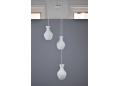 Asymmetrical drop pendant lights with glass shades.