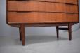 Large bow fronted teak 5 drawer chest of drawers on tall tapering teak legs