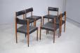 Vintage rosewood set of 6 dining chairs with black leather upholstery
