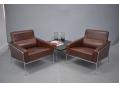 Arne Jacobsen chairs in brown leather with POUL KJAERHOLM table in slate