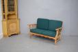 Small 2 seater sofa in solid oak with green cushions - view 2