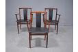 3 vintage carver chairs in rosewood and black leather