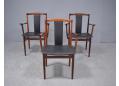 3 vintage carver chairs in rosewood and black leather