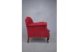 Large antique armchair with dark wood carved detail and red veloiur upholstery - view 4