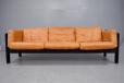Vintage orange leather 3 seater sofa with black lacquer oak frame - view 3