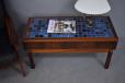 Danish vintage design hall chest in rosewood with blue tiled top and 2 drawers