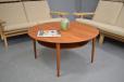 Vintage teak round coffee table from France & Son with magazine shelf in cane panelling