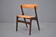 Vintage teak frame dining chair in orange vinyl upholstery for sale