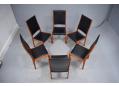 Danish teak & black vinyl high back dining chairs, set of 6 by Mogens Kold.