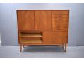 Teak highboard with pull-out shelf, sliding doors and 6 drawers 