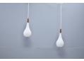 Drop shaped pendant with teak top & opaline glass shade.