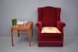 1940s Vintage Wingback armchair in red velour upholstery made by Danish Cabinetmaker