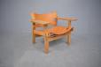 Vintage oak SPANISH chairs in tan leather by Borge Mogensen for sale