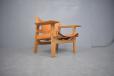 Congac leather Spanish chair with soaped oak frame 