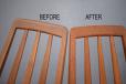 The chair frames showing the differenct of before being refurbished and after. 