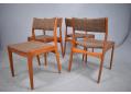 Low back Danish design dining chairs in teak & fabric.