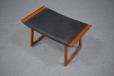 Vintage teak rocking foot stool with black leather upholstery - view 6