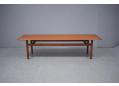 Sturdy and substantial lounge table on tapering legs in solid teak timber.