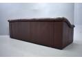 Long & low brown buffalo leather 3 seat sofa.