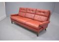 Vintage 3 seat sofa with high back and original dark red OX leather upholstery