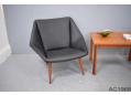 Rare easy chair with teak legs | New black leather