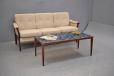 Shallow frame high seated modern sofa in beige striped cream woolen upholstery - view 11