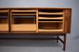 Vintage rosewood sideboard with tambour sliding doors designed 1965 by Henry Rosengren Hansen for Brande Mobelindustri