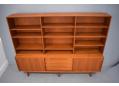 Teak veneered long & low sideboard made in Denmark.