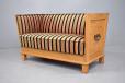 vintage 2 seater light oak trunk style sofa with striped upholstery for sale