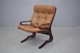 Vintage beech frame armchair in brown leather for sale