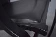 Modern scandi style high back armchair with stool in black leather, Made in Denmark