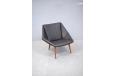 Midcentury modern design angular easy chair in black leather