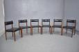 Danish design set of 6 vinatge rosewood dining chairs with black leather upholstery