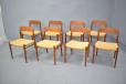 Set of 8 teak frame Model 75 dining chairs produced by J L Mollers Mobelfabrik