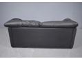 Low black leather 2 seat sofa with feather filled cushions