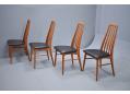Set of 4 EVA armchairs in teak with new upholstered seats in teal colour wool fabric