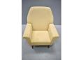 Midcentury design armchair with high back & fabric ready for reupholstery.