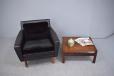 Vintage black leather & velvet armchair on rosewood legs - view 11