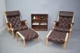 Beech frame brown leather amrchair produced by Nielaus Mobelfabrik