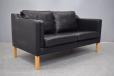 Vintage black leather 2 seater box sofa with oak legs - view 5