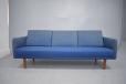 3 seat sofa bed made in Denmark with blue fabric