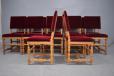 Red velour upholstered set of 12 oak dining chairs