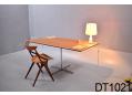 Minimalist Danish work table in teak | Pedestal legs