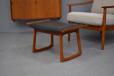 Vintage teak rocking foot stool with black leather upholstery - view 2