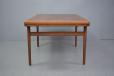 Midcentury Arne Hovmand Olsen design teak dining table with 2 pull out leaves for sale