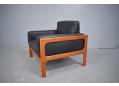 1965 design armchair in teak & black leather, made by Komfort.