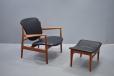 Finn Juhl vintage teak footstool in original black leather  - view 9